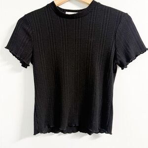 Altar’d State Black Ribbed Lettuce Hem Crop Tee S/M Stretch Minimalist Fitted